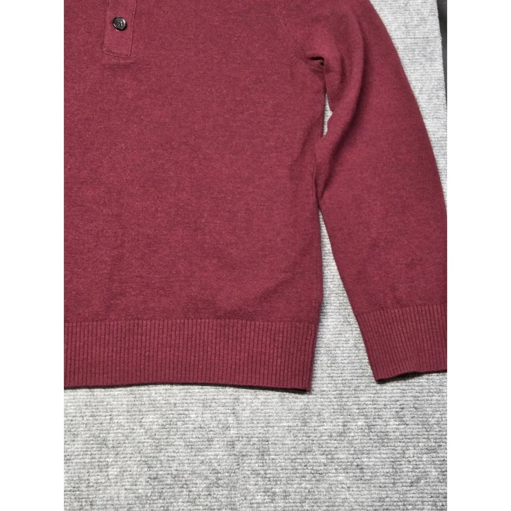 Banana Republic Merino Wool Sweater Men Medium Red Button Mock Neck Pullover